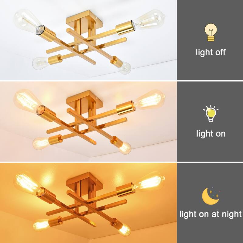 4-Light Modern Semi-Flush Mount Light for Kitchen Bedroom Living Room
