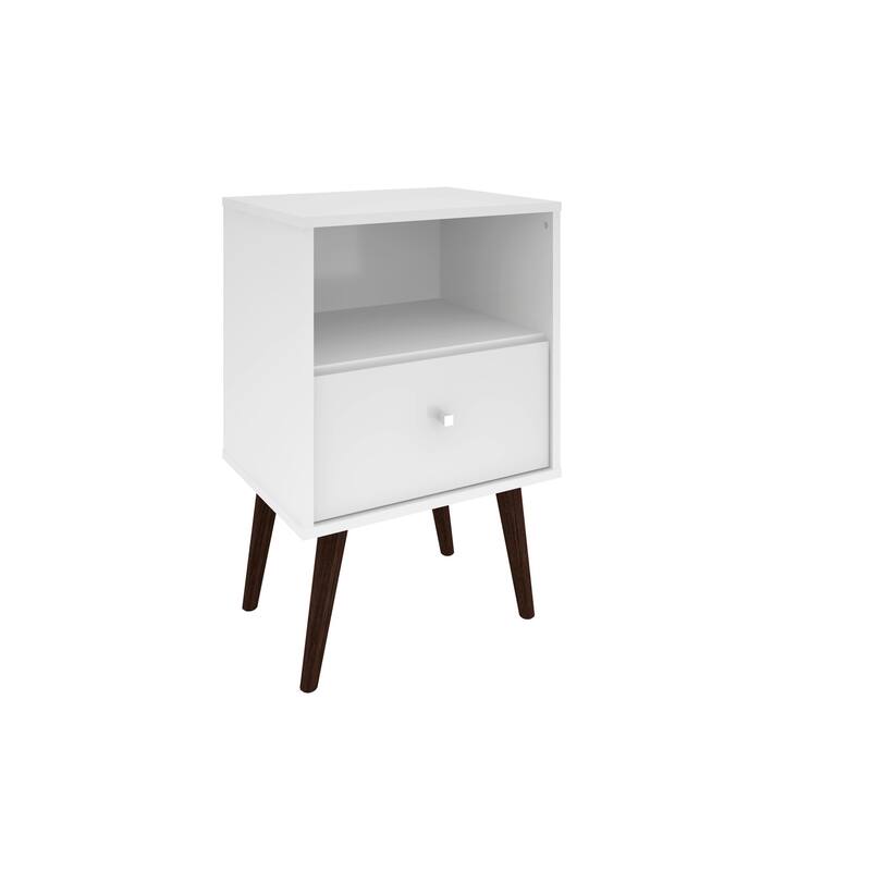18-inch White Nightstand with 1 Drawer and Open Cubby - White