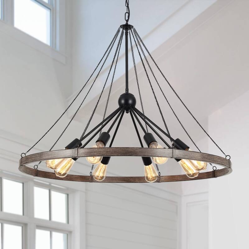 8-Light Sputnik Sphere Chandelier, Farmhouse Wagon Wheel Chandelier for Dining Living Room - 35.43'' D x 24.41'' H
