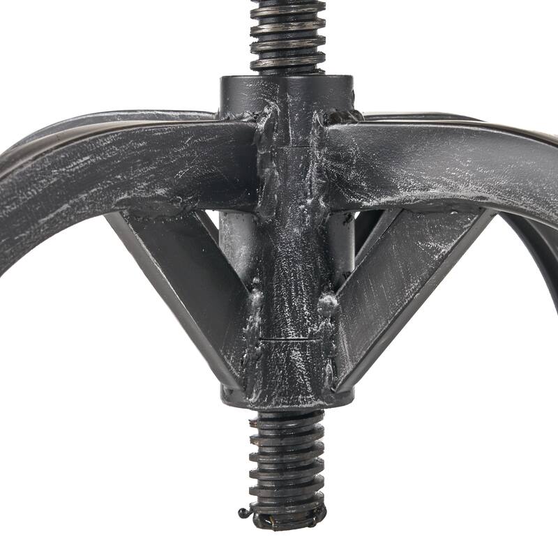 Roomfitters Industrial Adjustable Bar Stool with Wood Seat and Backrest, Swivel Metal Frame with Footrest, Natural Black