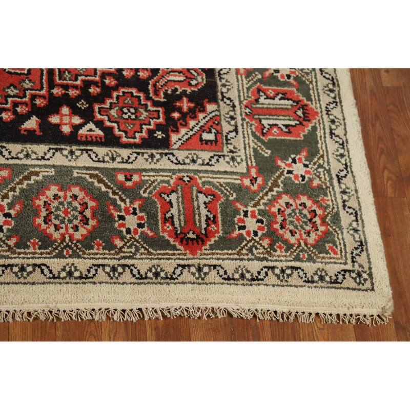 Geometric Viss Indian Area Rug Hand-Knotted Orange Wool Carpet - 6'0" x 9'0"