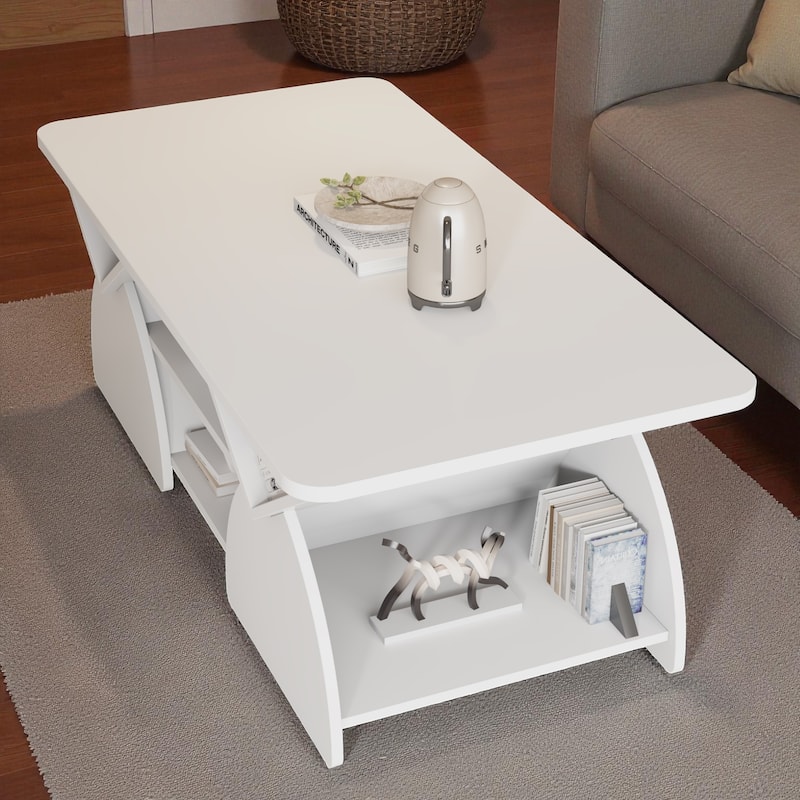 47.2'' Modern Engineered Wood Coffee Table with Open Storage Shelves, Rounded Corners & Sturdy Frame for Living Room