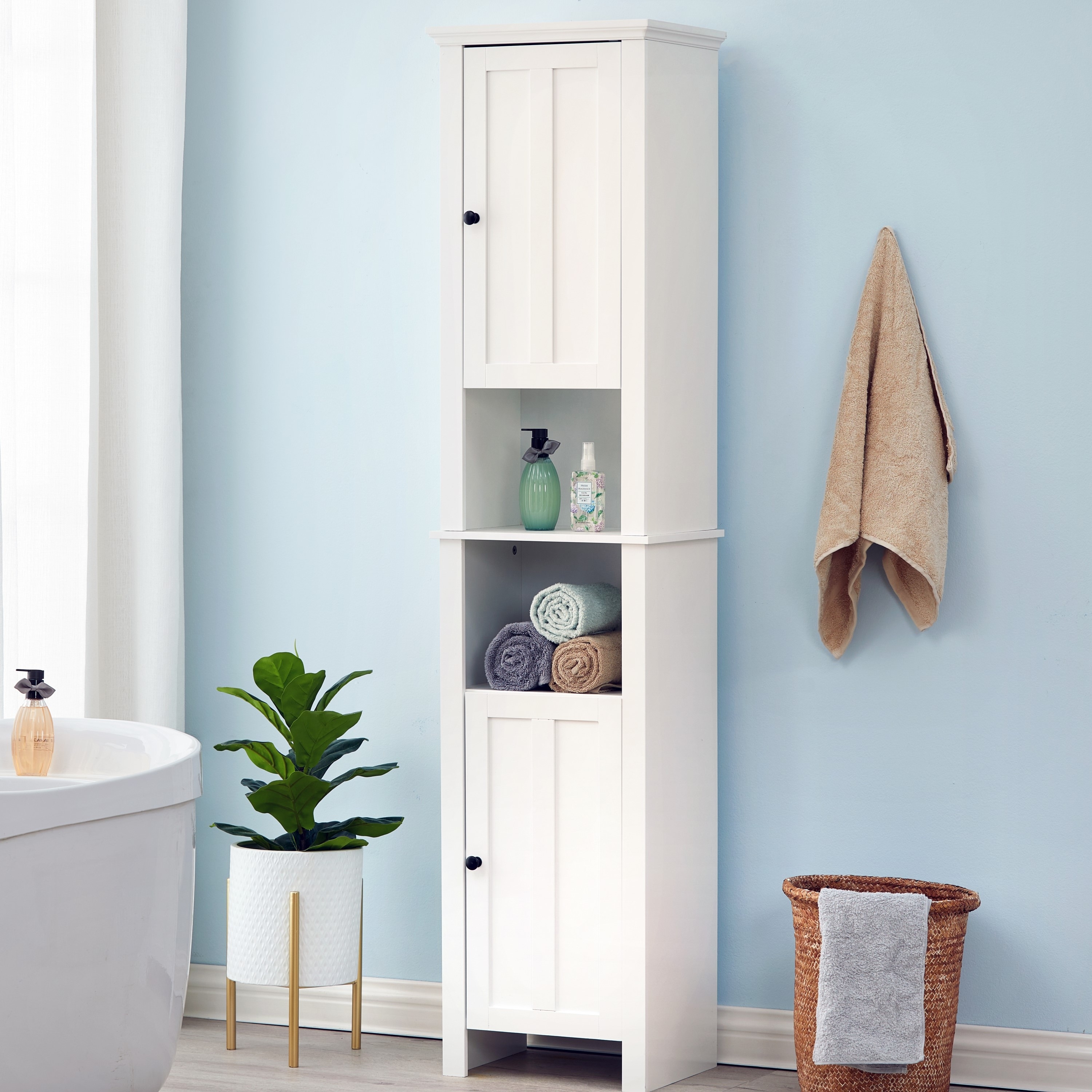 Luxen Home White Wood Tall Bathroom Cabinet