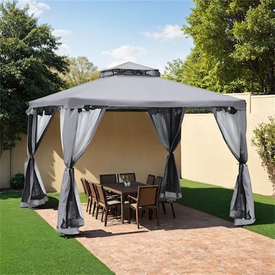 Outsunny 9.6'x9.6' Patio Gazebo, Outdoor Canopy Shelter w/2-Tier Roof