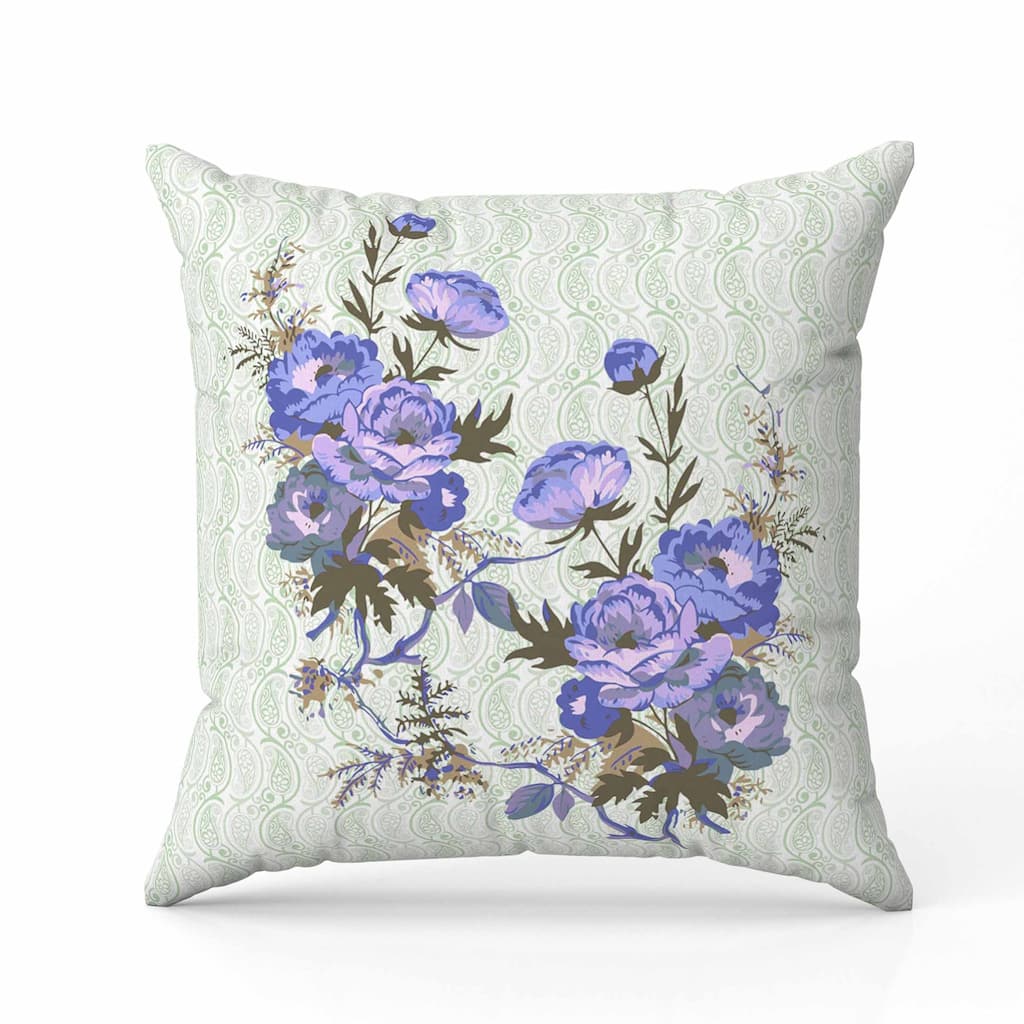 Rosemary Rosebuds Faux Suede Reversible Throw Pillow Blue and Green