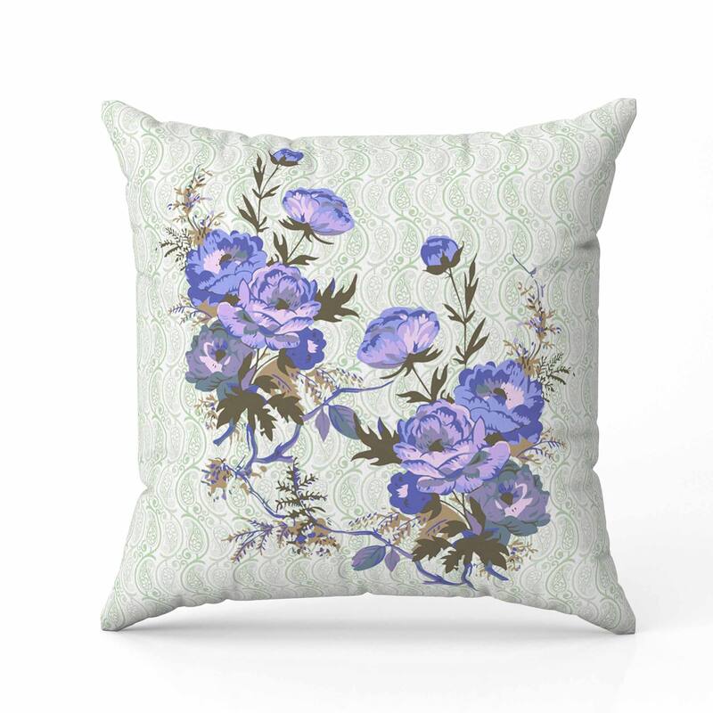 Rosemary Rosebuds Indoor/Outdoor Reversible Throw Pillow Blue and Green