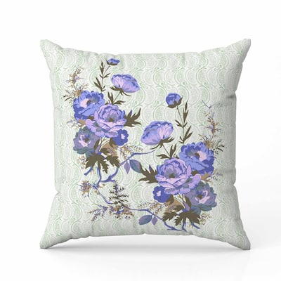 Rosemary Rosebuds Indoor/Outdoor Reversible Throw Pillow Blue and Green