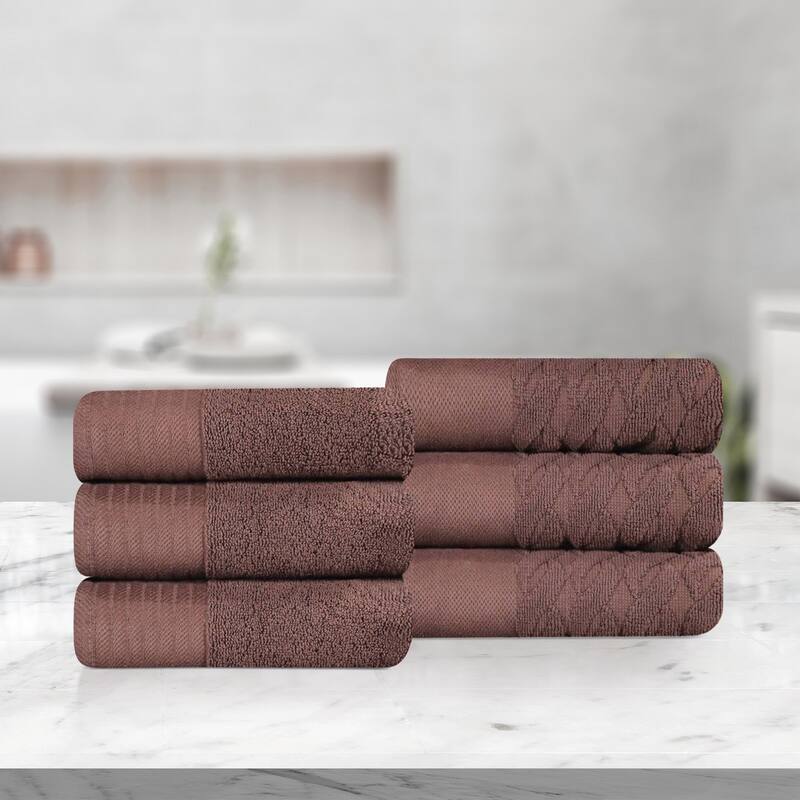 Turkish Cotton Herringbone and Solid Hand Towel Set by Superior - Chocolate