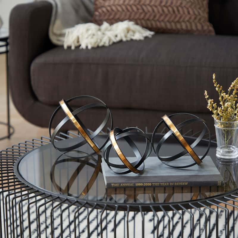 Metal Geometric Sculpture with Gold Accents - Set of 3 Black - Roche River Decor - 7"Wx7"Lx6"H
