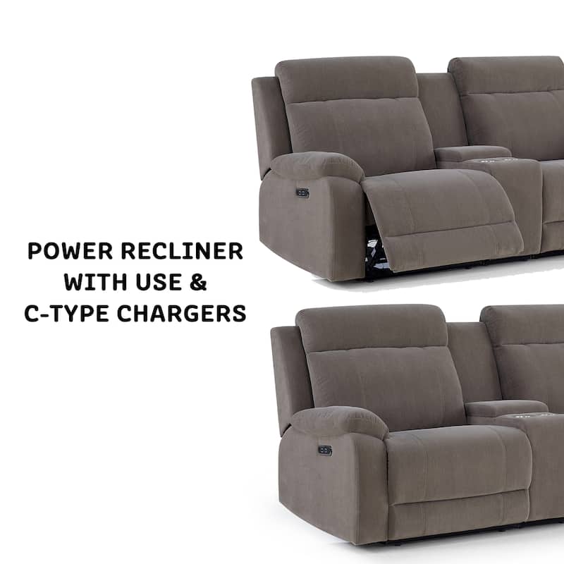 4 Person Grey Power Reclining Chaise Sectional with Storage Console