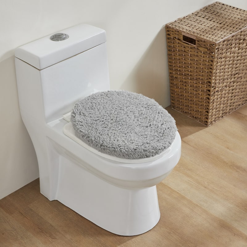Better Trends 18 x 20 Toilet Lid Cover 100% Cotton Tufted Water Absorbent Machine Washable Lux Collection - Ave 18x20 Lid - Silver