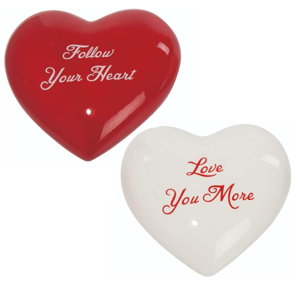 Transpac Ceramic Pink and Red Valentines Day Sentimental Paper Weight Set of 2