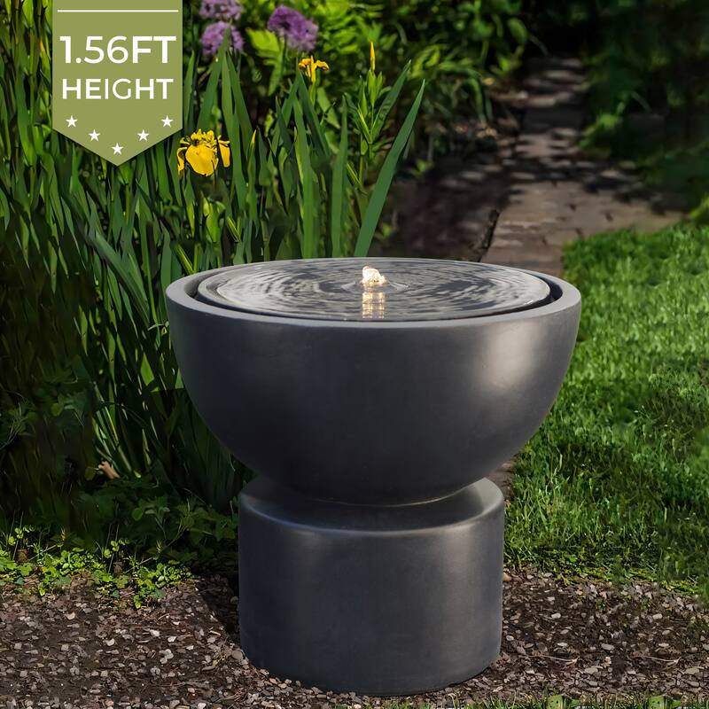Dark Gray Resin Round Bubbler 18.7" Tall Outdoor Fountain with Lights