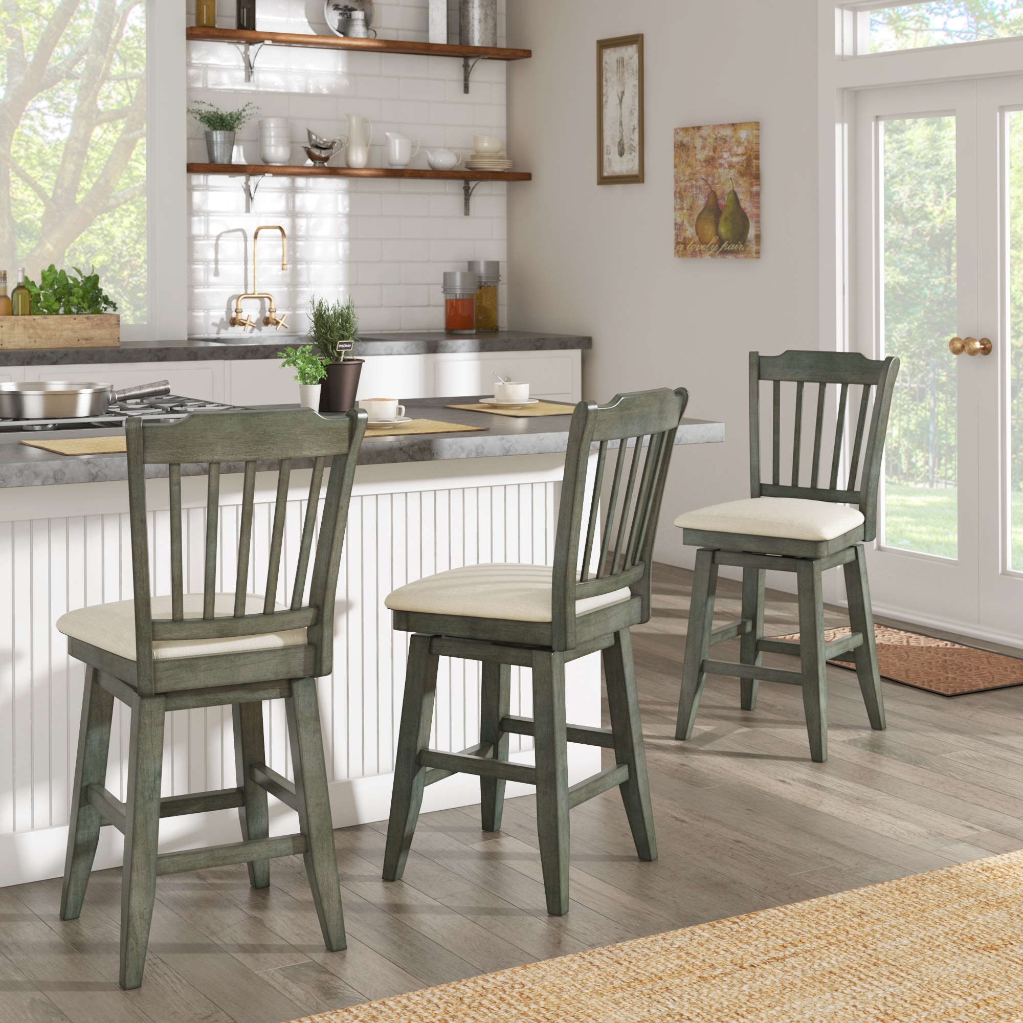 Eleanor slat back 2025 wood swivel counter stool