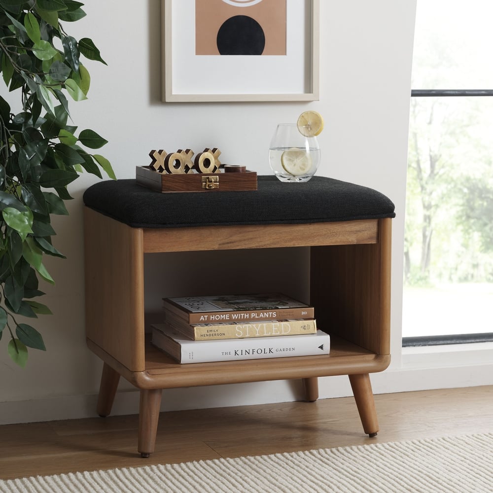 SAFAVIEH Marilla Open Shelf Bench with Cushion - 20" W x 15" D x 18" H - 20Wx15Dx18H