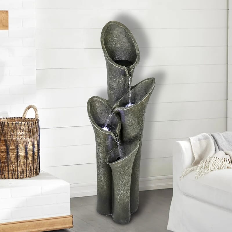 Modern Outdoor Floor Rock Water Fountain 33.5" H with LED