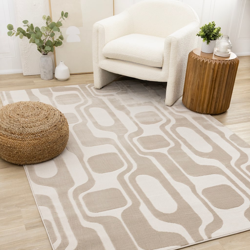 Leopold Collection - Modern Mid-Century Beige Cream Area Rug