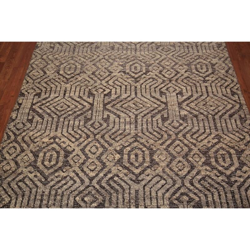 All-Over Trellis Moroccan Oriental Area Rug Handmade Brown Wool Carpet - 5'2" x 8'2"