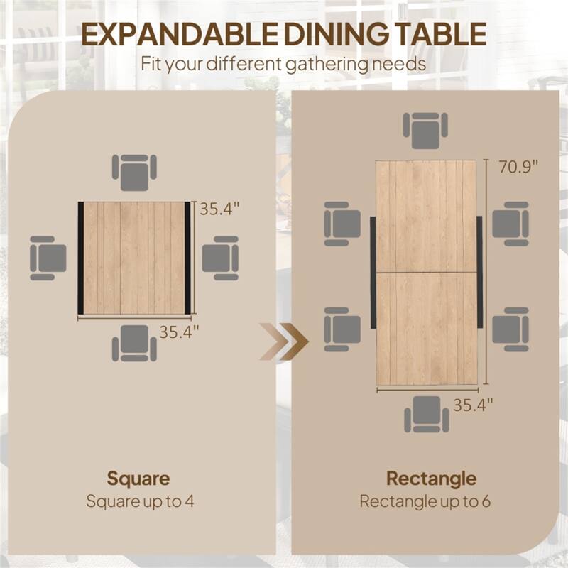 Aluminum Extendable Patio Dining Table for 6 People - 70.75"/35.5" L x 35.5"W x 29.5" H