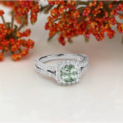 Auriya 1/2ct Cushion-cut Green Amethyst Halo Diamond Engagement Ring 5/8ctw 14k Gold