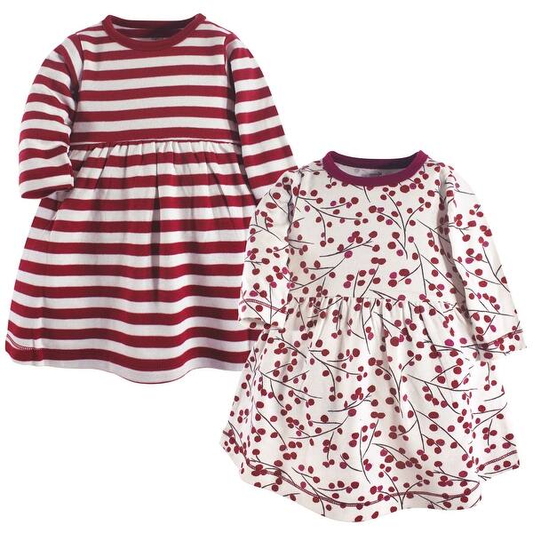 slide 1 of 1, Touched by Nature Baby and Baby Girl Organic Cotton Long-Sleeve Dresses 2pk, Berry Branch 12-18 Months - Baby Toddler Berry Branch Long Sleeve