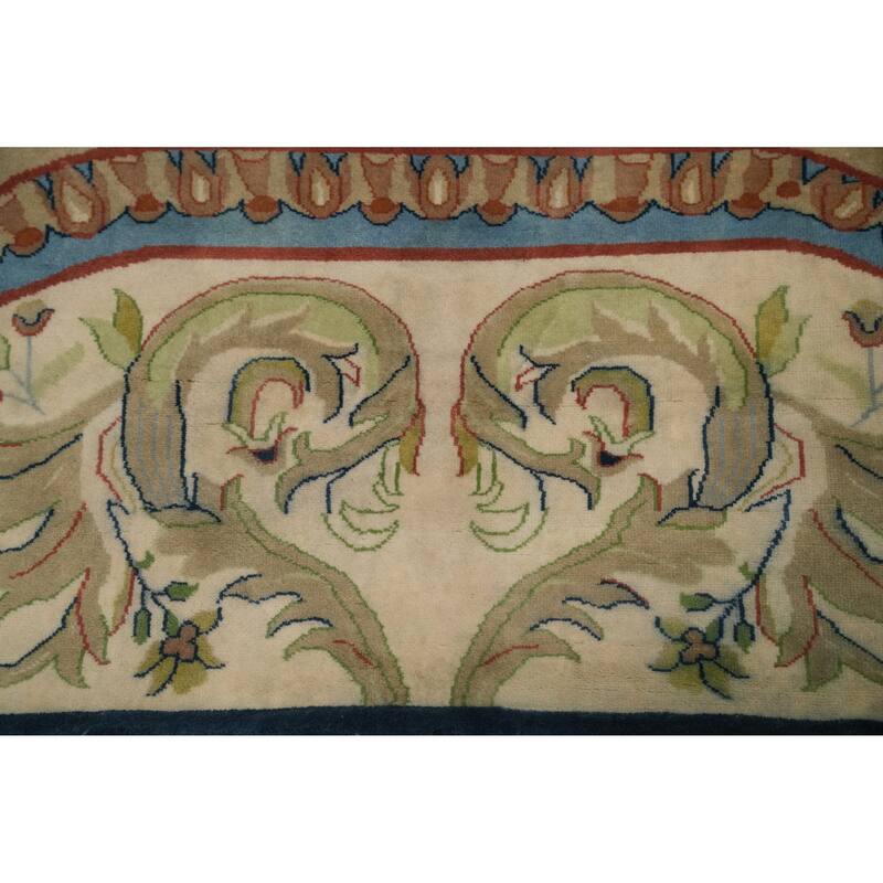 Hand-knotted Traditional Wool Beige Geometric Oriental Area Rug - 13' 8'' X 9' 10''