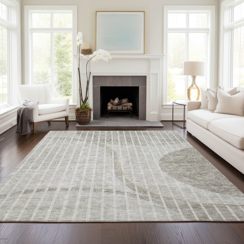 Machine Washable Indoor/ Outdoor Chantille Contemporary Rug - Taupe - 5' x 7'6"