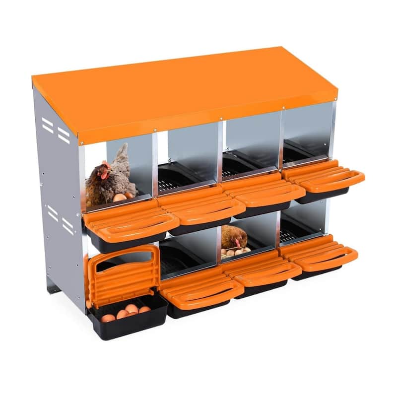 Metal Chicken Nesting Box - 8-Hole No Legs Orange