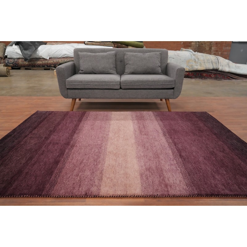 Hand Knotted Oriental 100% Wool Carpet Modern Stripe Purples Gabbeh Area Rug - 7' 9'' X 5' 7''