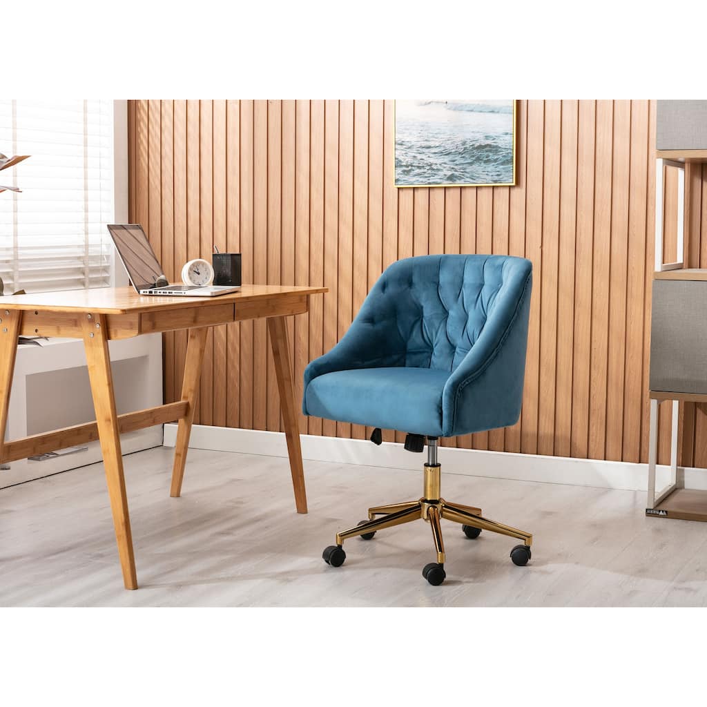 Porthos Home Hattie Tufted Velvet Office Chair, Gold Base With Wheels