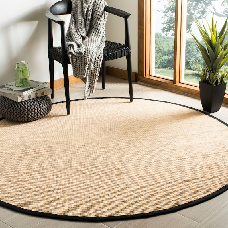 SAFAVIEH Natural Fiber Alleen Casual Border Sisal Rug - 6' Round - Beige/Black