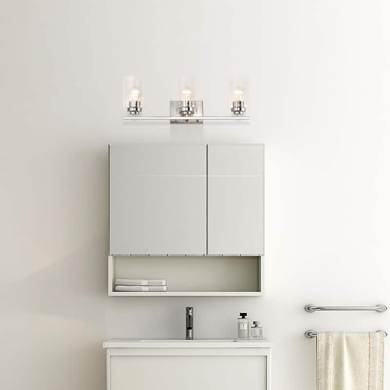 Brushed Nickel 3-Light Vanity Lights with Clear Glass Shades