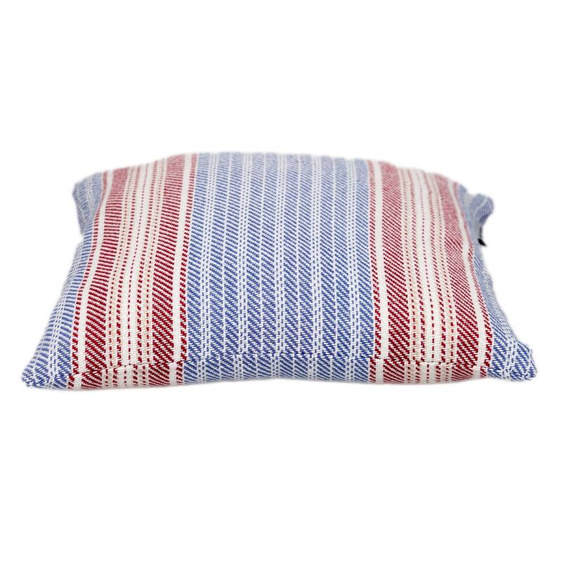 HomeRoots 16" Blue and Red Striped Cotton Throw Pillow
