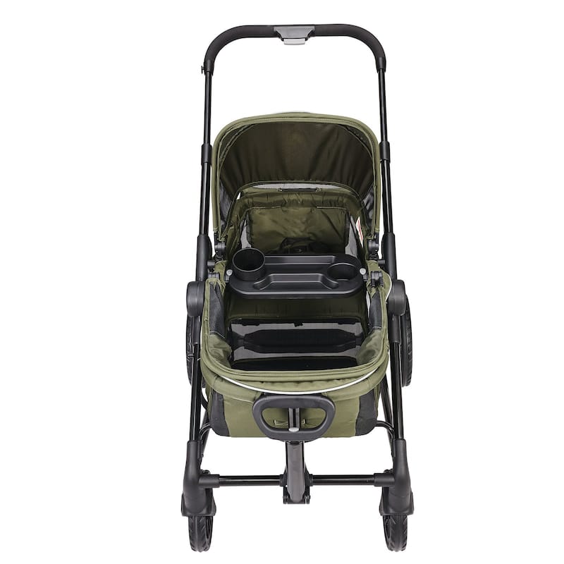 Carbon Steel All-Terrain Stroller Wagon Foldable Twin with Canopy and Tray - 47.2” L x 27.2” W x 42.1” H
