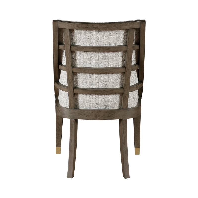 Greta Armchair Set of 2, Semi Deconstructed Gold Metal, Beige Fabric