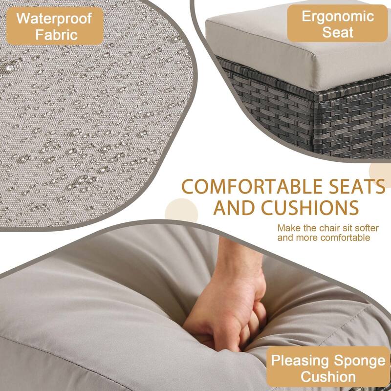 Outdoor 17.7" W Square Rattan Ottoman Patio Ottoman with Seat Cushion