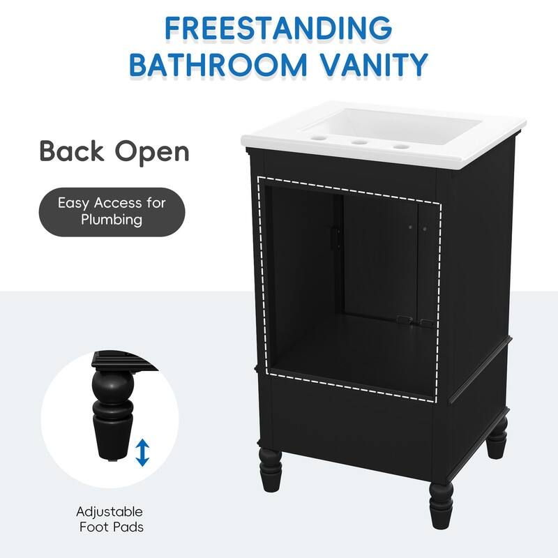 20" Bathroom Vanity with Sink, Magnetic Door Stopper and Adjustable Foot Pads, A Drawer