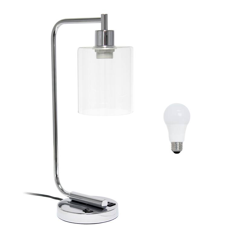 Simple Designs 18.8" Iron Lantern Desk Table Lamp with USB Port, Antique Brass, With LED Bulb - Chrome