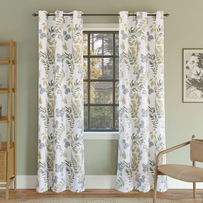 Sun Zero Remi Floral Leaf Print Blackout Grommet Curtain Panel, Single Panel