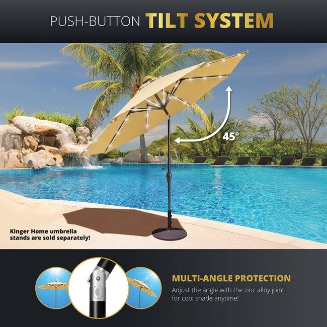 Kinger Home 9 ft Solar LED Light Patio Umbrella with Tilt Adjustment