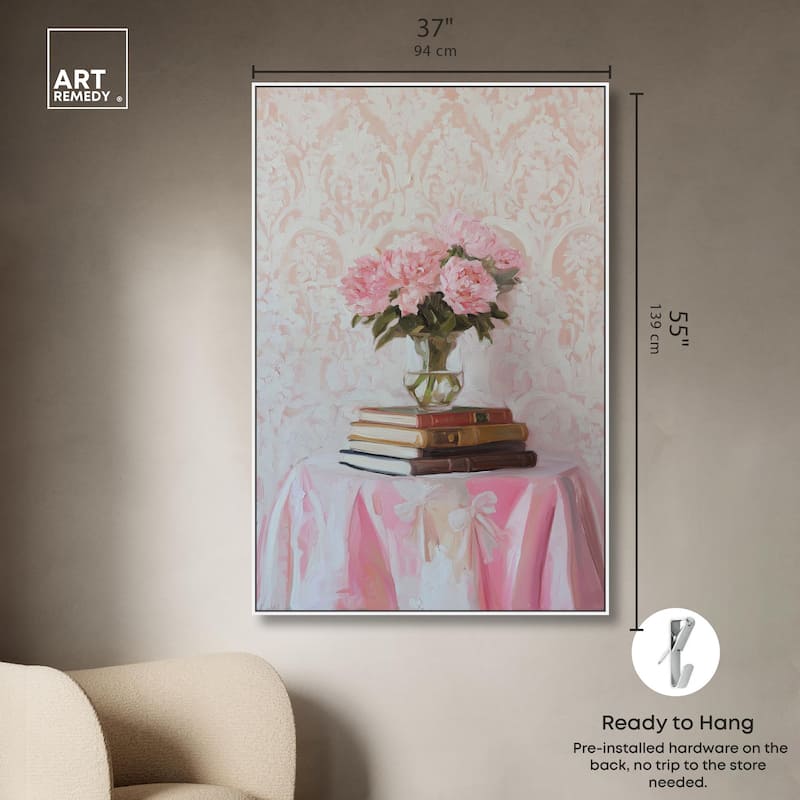 Pink Peonies on Books Canvas by Art Remedy