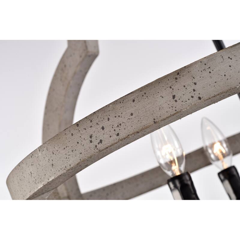Distressed Slate Wood and Black 4-Light Candlestick Cage Chandelier