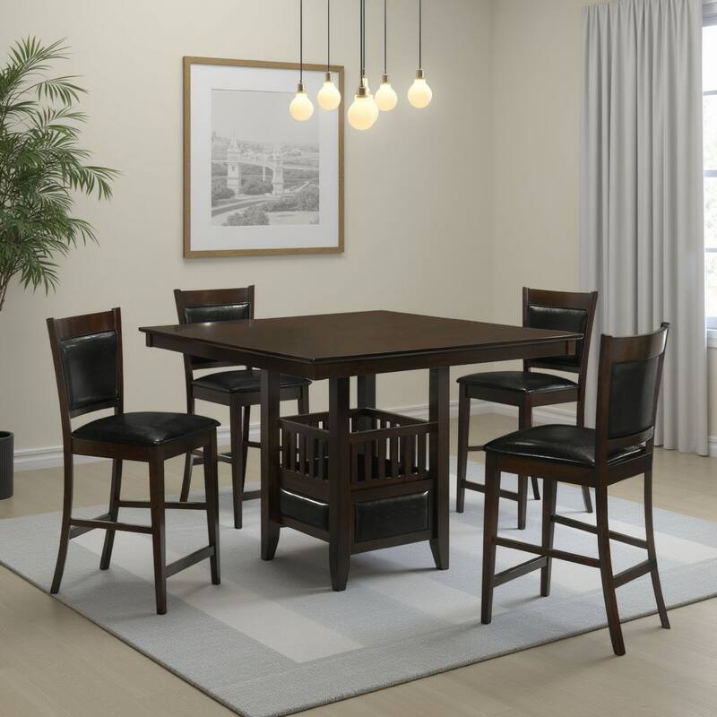 Edan 5pc Counter Height Dining Set, Brown Table, Black Padded Chairs