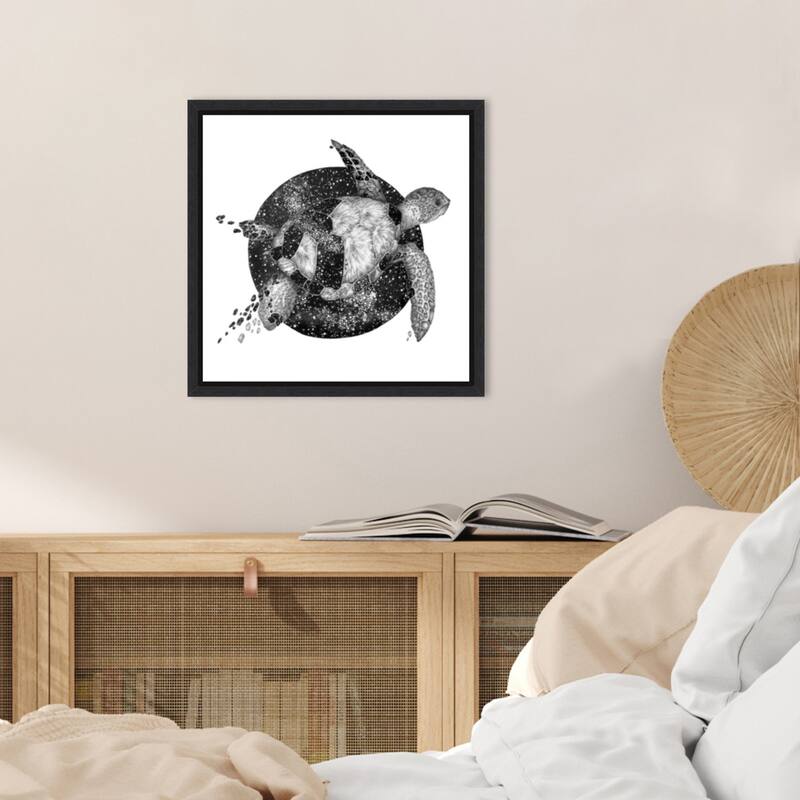 Cosmic Sea Turtle Square Copy by Ec Mazur Framed Canvas Wall Art