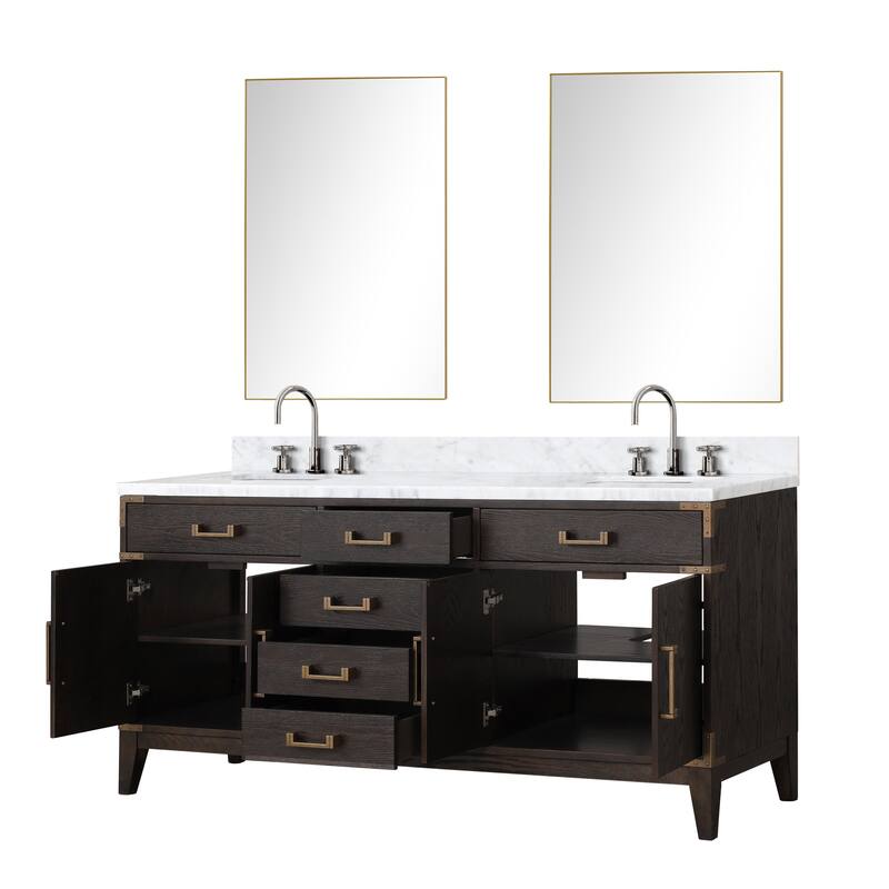 Lexora Laurel Bath Vanity, Carrara Marble Top, Faucet Set, and Mirror