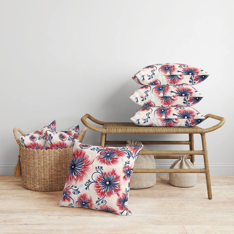 Breezy Flowers Faux Suede Reversible Throw Pillow Red and Blue