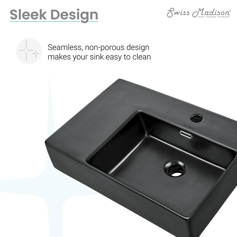 Angers 24 X 18 Ceramic Wall Hung Sink With Right Side Faucet Mount, Matte Black - 23.65" x 16.3" 5.7"