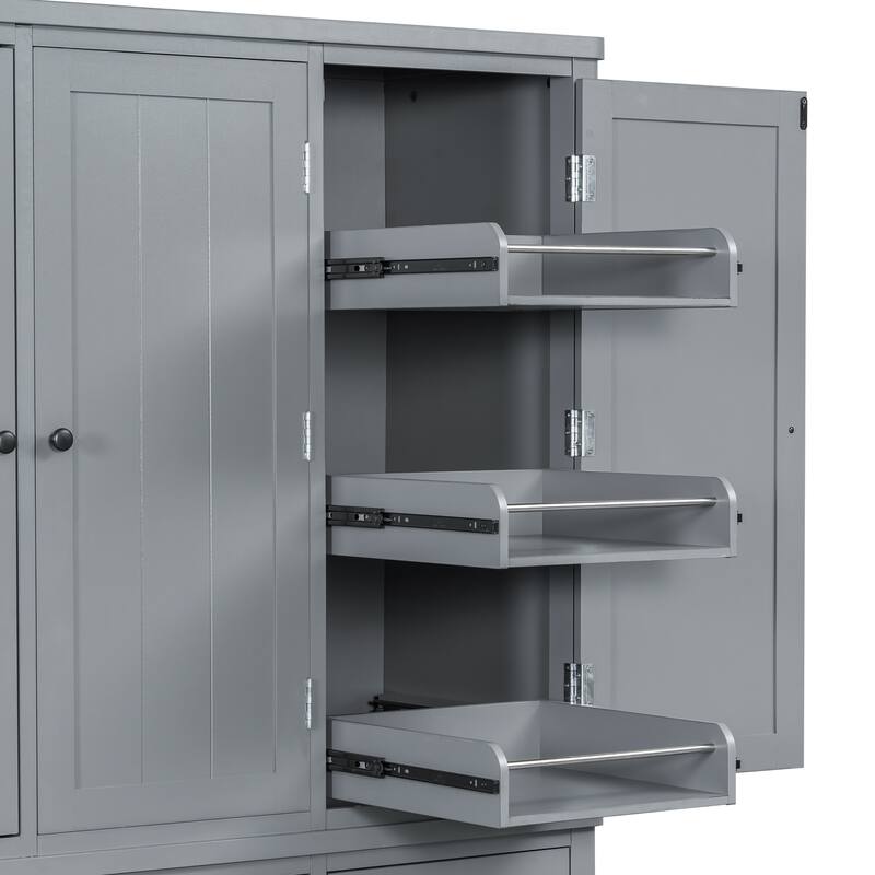 75" Farmhouse Kitchen Pantry Cabinet with Door Shelves, Large Freestanding Cupboard with Pull-Out Trays