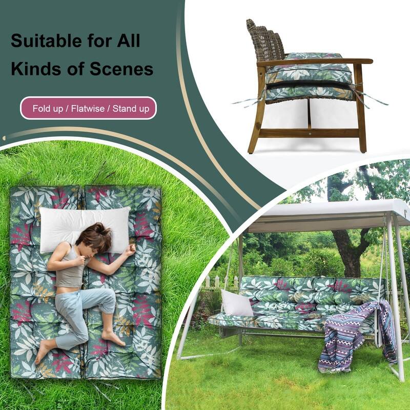 Outdoor Swing Cushions 55 inch, Waterproof Porch Swing Cushions 3 Seater Replacement with Backrest, 4" Thicken Bench Cushion