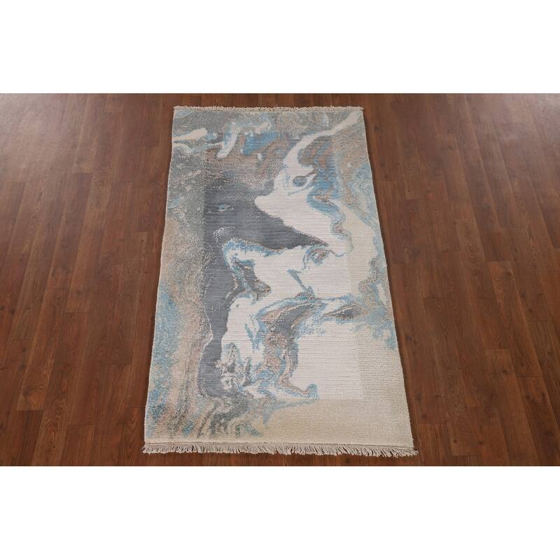 Abstract Oriental Accent Rug Handmade Multi-Color Wool Carpet - 2'8"x 4'9"